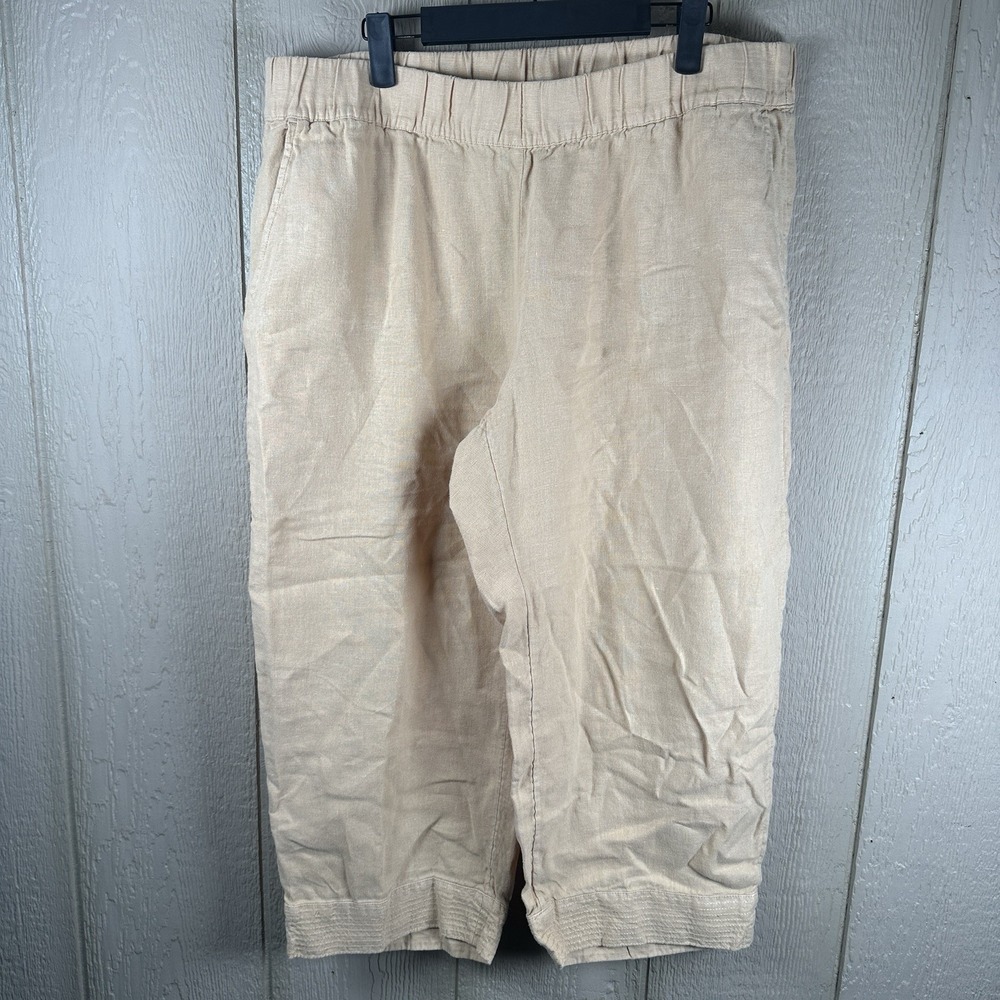 Pure J Jill Garnet Dyed Linen Pull On Pants Large Petite LP Tan Elastic Waist